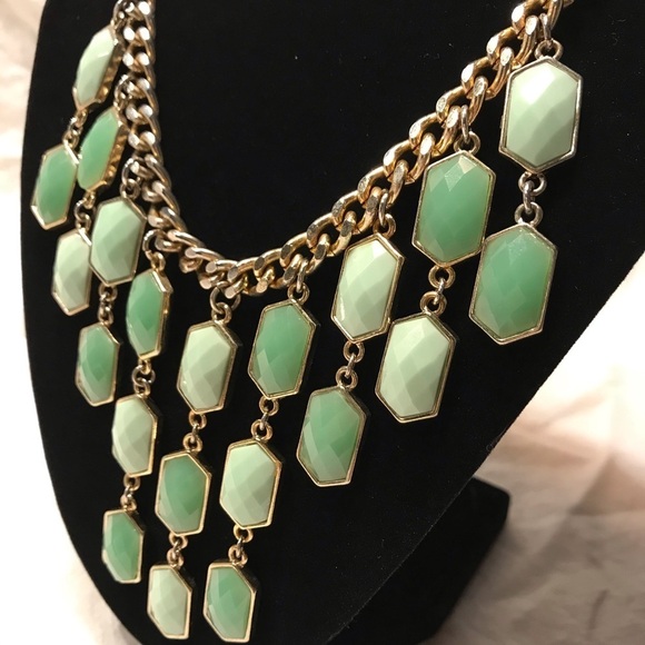 Green Gold Statement Necklace Lucite Chrysoprase - Picture 3 of 7